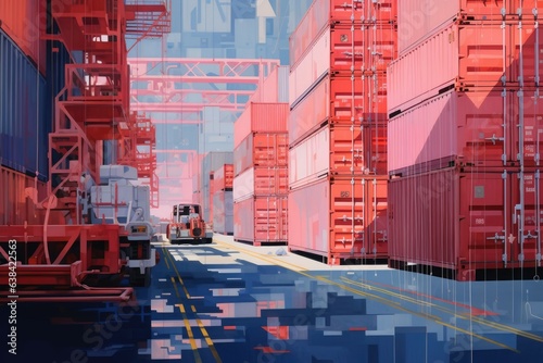 Port with containers, shipping and logistics concept. Generative AI © Deivison