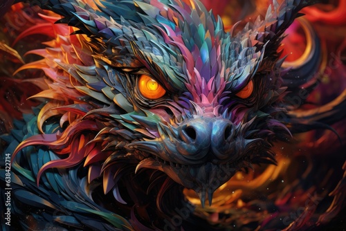 Mystical dragon illustration with colorful details, fantasy concept. Generative AI