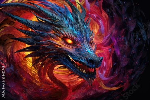 Mystical dragon illustration with colorful details, fantasy concept. Generative AI © Deivison