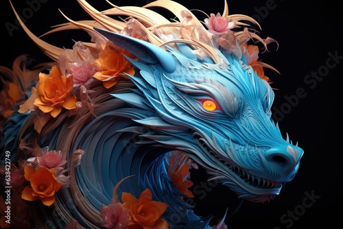 Mystical dragon illustration with colorful details  fantasy concept. Generative AI