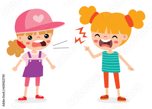Cartoon Illustration Of Kids Quarrel