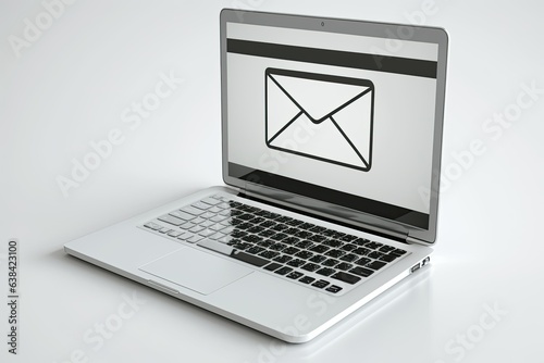 Letter and email icon on laptop screen on white background, technology and connectivity concept. Generative AI