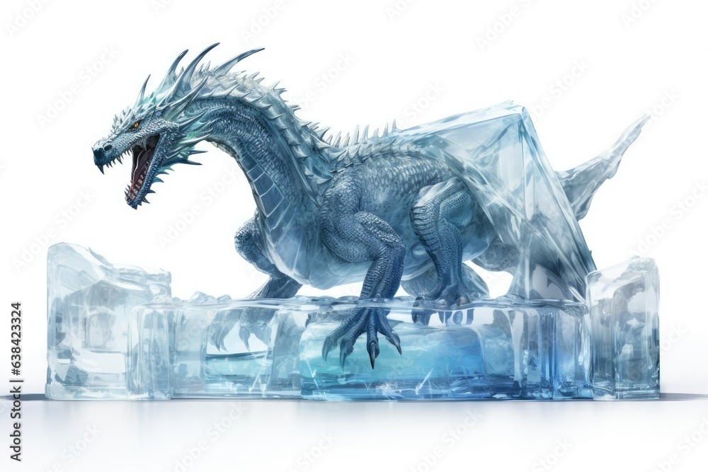 Fototapeta premium Mystical dragon frozen on white background, fantasy concept. Generative AI