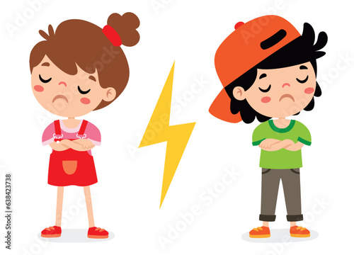 Cartoon Illustration Of Kids Quarrel