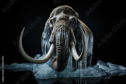 Frozen mammoth  prehistoric animal  ancient animal life. Generative AI