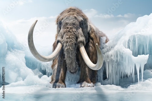 Frozen mammoth  prehistoric animal  ancient animal life. Generative AI