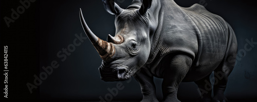 rhino on black background. wide banner