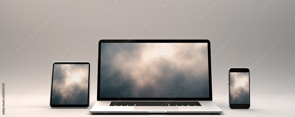 Mobile phone mockup and laptop monitor on transparent background. - obrazy, fototapety, plakaty 
