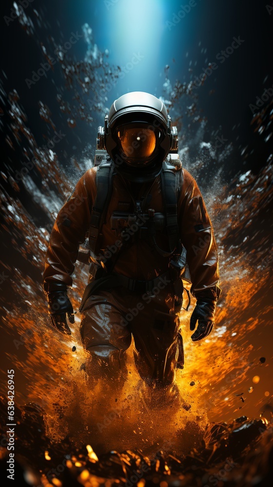Astronaut running from the Martian storm, Generative AI Astronaut running from the Martian storm, Generative AI