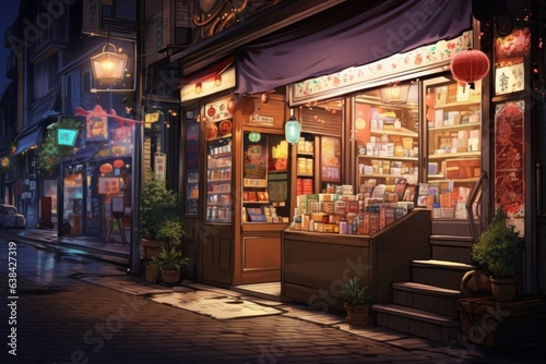 Asian shop night anime visual novel game. Generate Ai