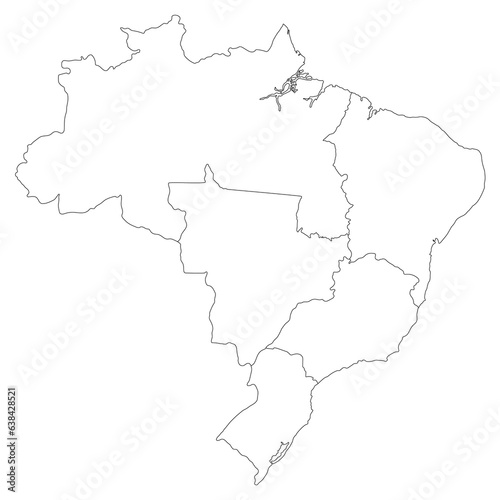 Brazil map with administrative regions. Latin map. Brazilian map. White color 