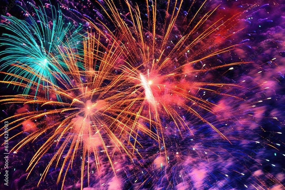 Explosive beauty as vibrant bursts of fireworks. Generative AI Explosive beauty as vibrant bursts of fireworks. Generative AI