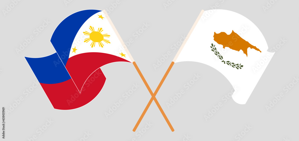 Crossed and waving flags of the Philippines and Cyprus Crossed and waving flags of the Philippines and Cyprus