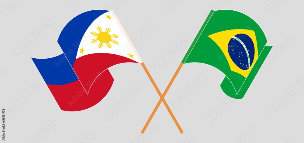 Crossed and waving flags of the Philippines and Brazil Crossed and waving flags of the Philippines and Brazil