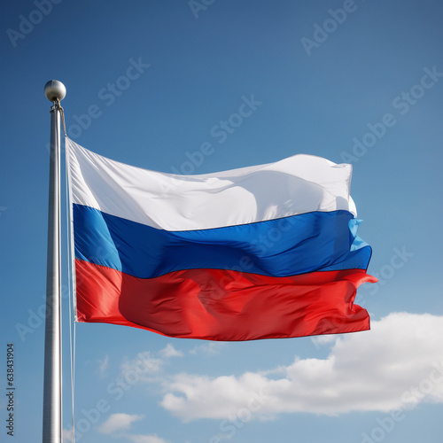 Russia flag against blue sky