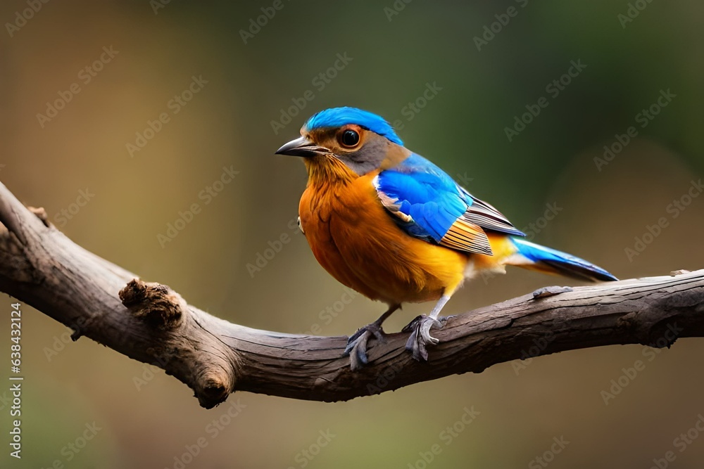 blue and brown bird on brown tree branch