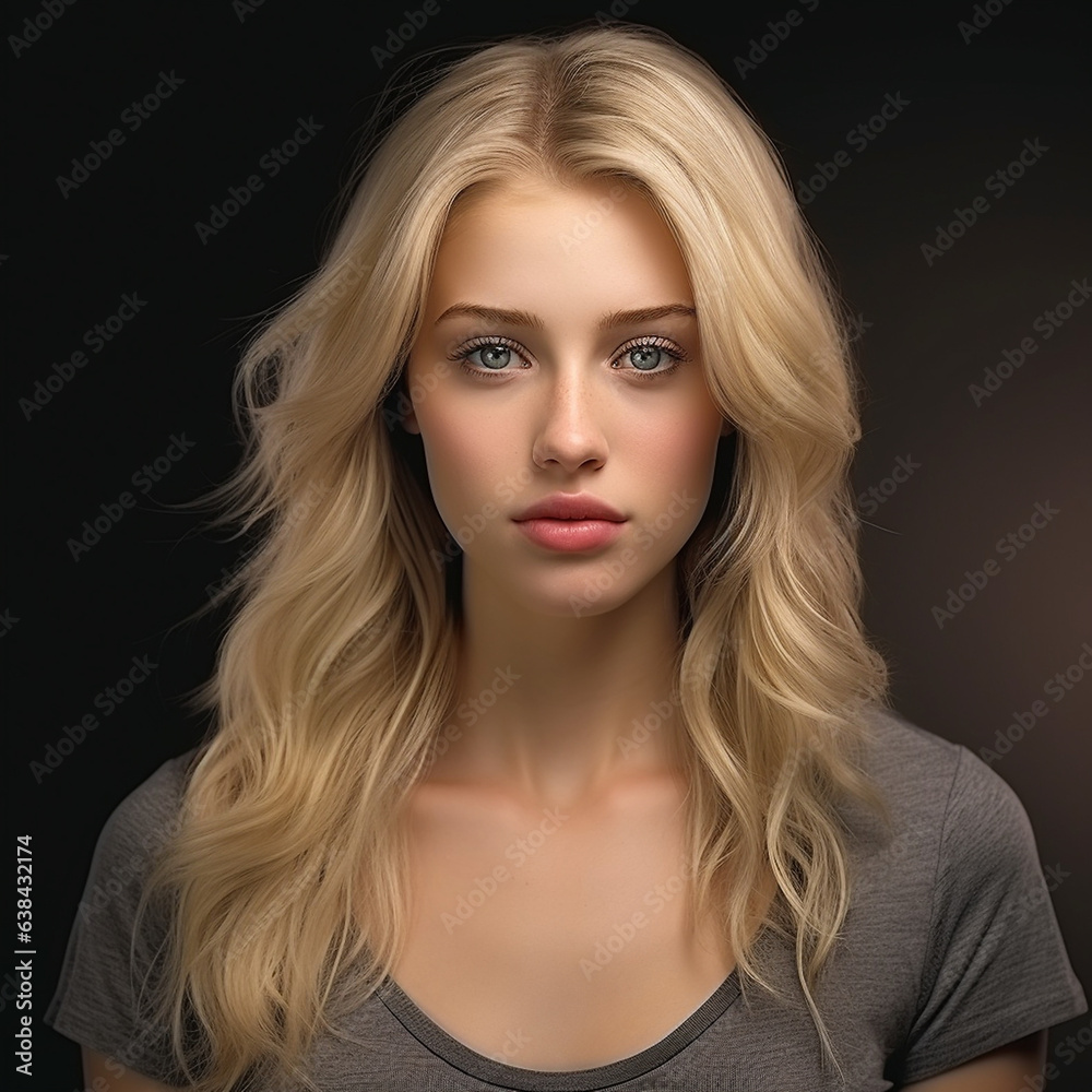 Sinnliches Gesicht einer blonden hübschen Frau mit nude Lippen und schöner Visagistik für die Kosmetik als Poster Nahaufnahme, ai generativ Sinnliches Gesicht einer blonden hübschen Frau mit nude Lippen und schöner Visagistik für die Kosmetik als Poster Nahaufnahme, ai generativ