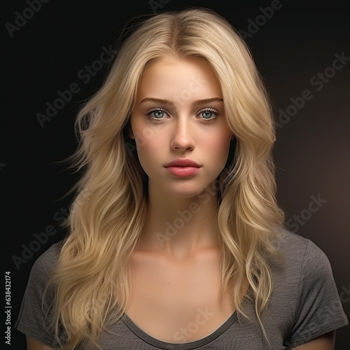 Sinnliches Gesicht einer blonden hübschen Frau mit nude Lippen und schöner Visagistik für die Kosmetik als Poster Nahaufnahme, ai generativ