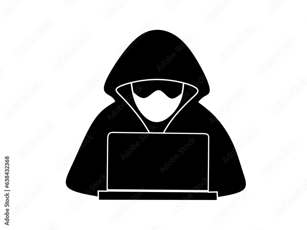 hacker icon with laptop on white background hacker icon with laptop on white background