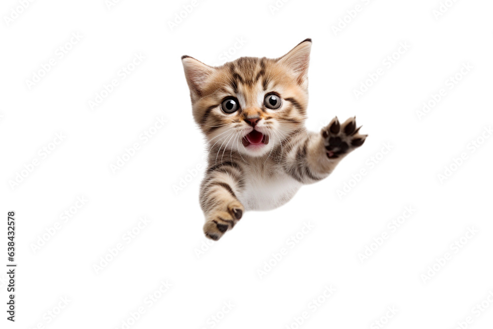 Obraz premium cat is playing / hunting, isolated on white/ transparent background