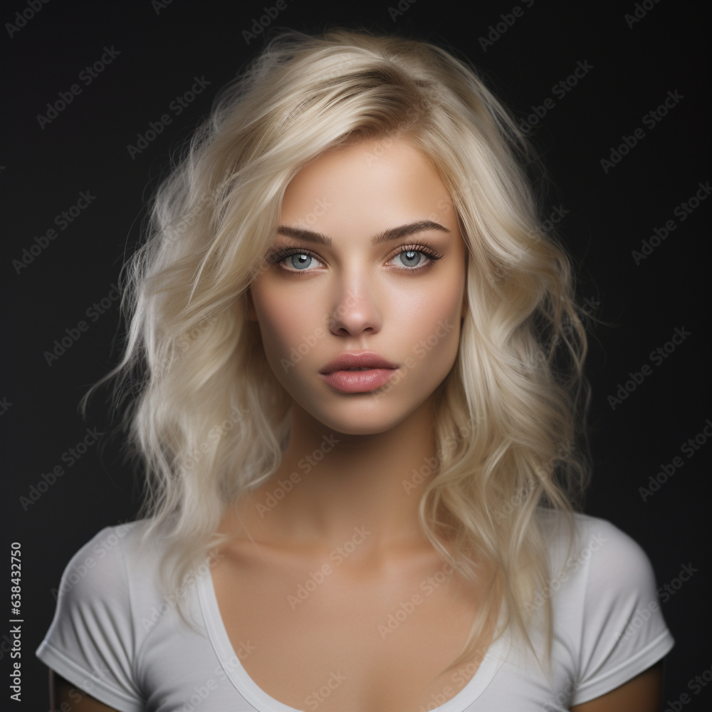Sinnliches Gesicht einer blonden hübschen Frau mit nude Lippen und schöner Visagistik für die Kosmetik als Poster Nahaufnahme, ai generativ Sinnliches Gesicht einer blonden hübschen Frau mit nude Lippen und schöner Visagistik für die Kosmetik als Poster Nahaufnahme, ai generativ