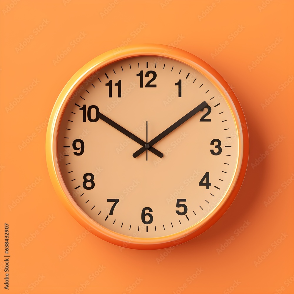 Analog wall clock isolated on orange wall Analog wall clock isolated on orange wall