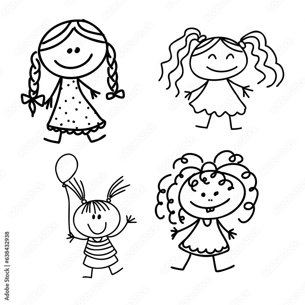 Cartoon hand drawn stick man in different poses vector set. Cartoon hand drawn stick man in different poses vector set.