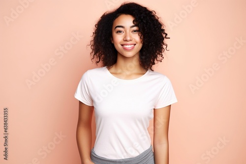 female wearing white tshirt for mock up or presentation on plain background