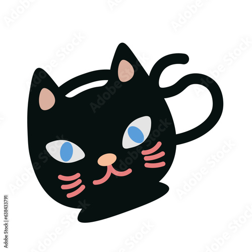 Halloween cat mug. Black kitty face cup. For autumn scary holiday stickers