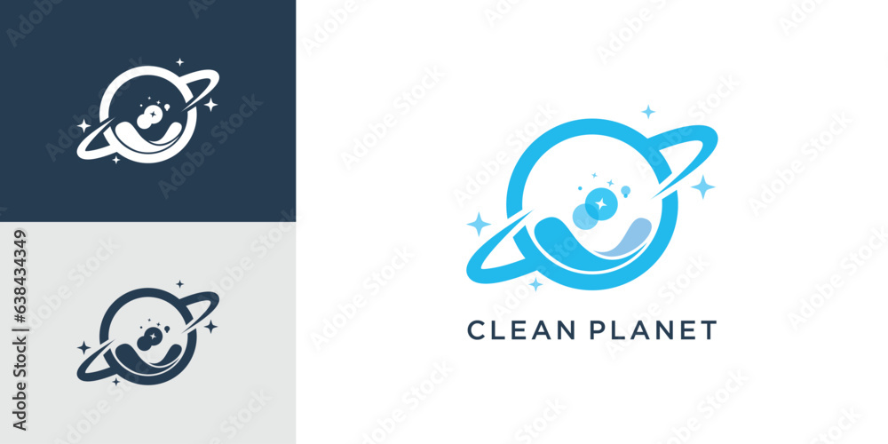 Naklejka premium Clean logo with planet element creative design idea
