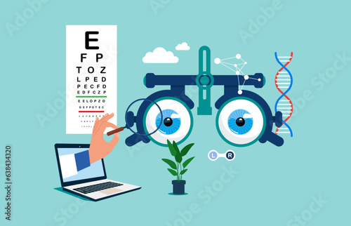 Medical sight checkup, diagnosis and look treatment. Flat vector illustration