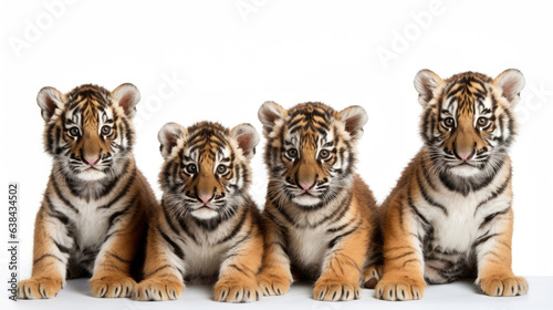 Group of cute tiger cubs on a white background