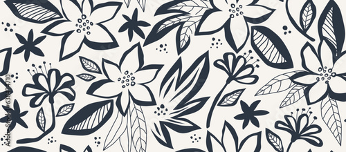 abstract seamless pattern leaves and flowers.	