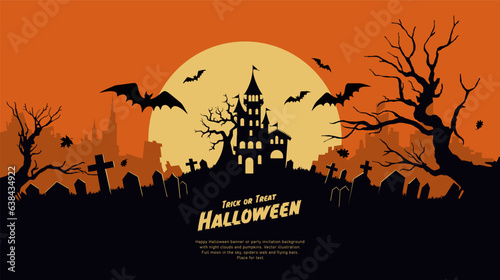 Fotografie, Obraz Halloween background with castle, graveyard and bats