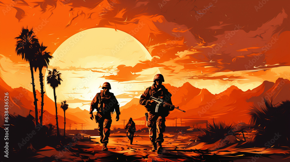 soldiers in the desert illustration