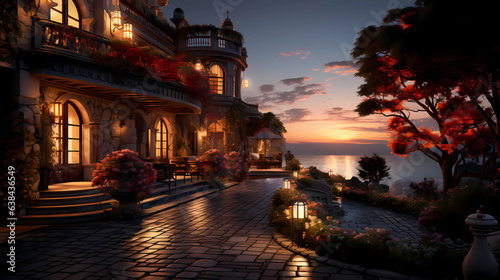 the villa during the magical hour of sunset © ginstudio