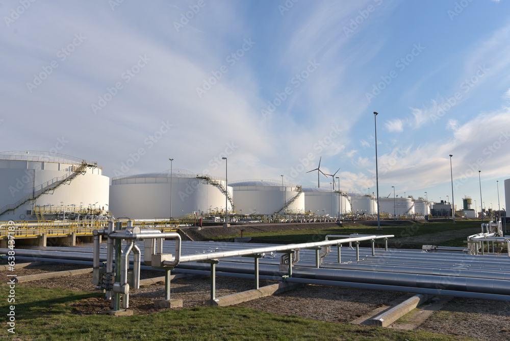 pipelines and buildings of a refinery - industrial plant for fuel production pipelines and buildings of a refinery - industrial plant for fuel production
