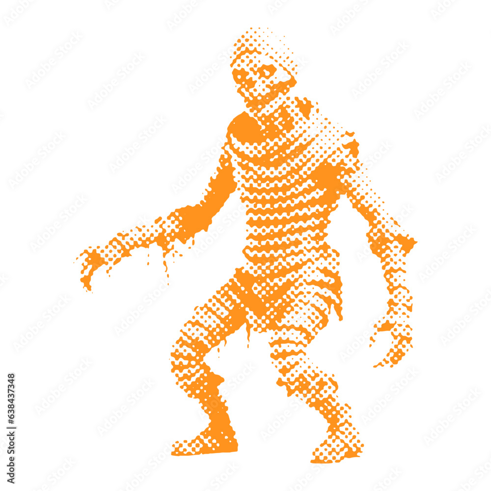 Walking mummy - Halloween halftone dotted realistic clipart. Offset texture Vintage illustration in 90s grunge style Walking mummy - Halloween halftone dotted realistic clipart. Offset texture Vintage illustration in 90s grunge style