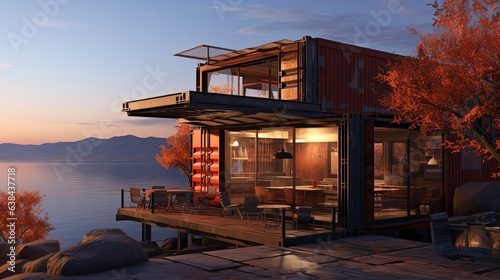 container house in nature landscape, Generative Ai