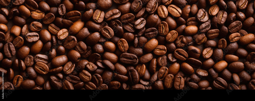 Fototapeta premium Coffee beans top view. panorama photo.