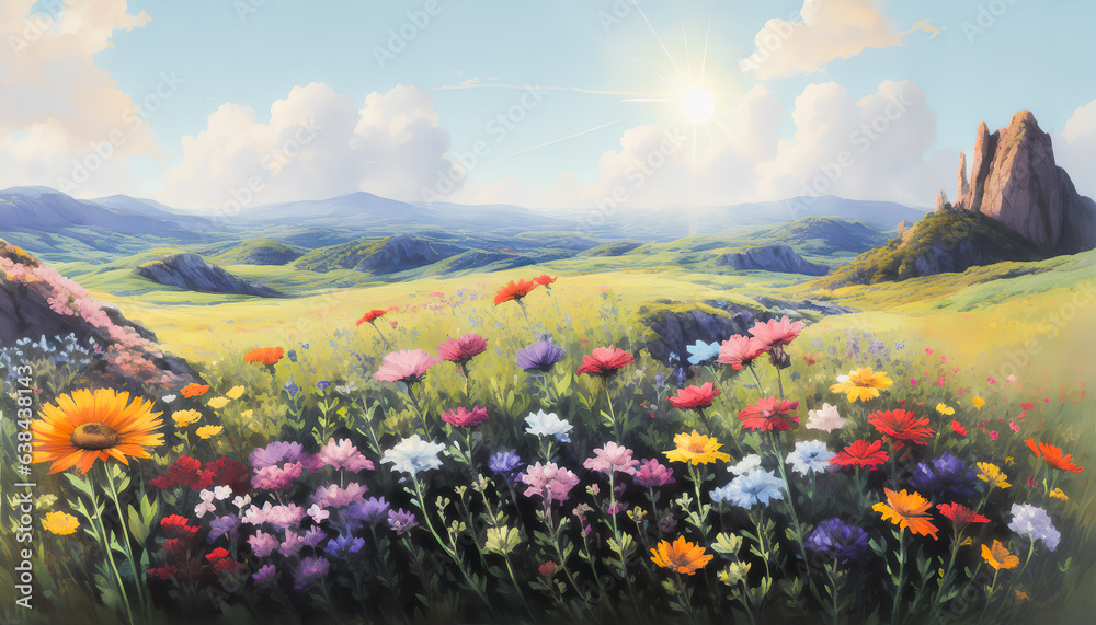 Obraz premium Flower-Filled Meadow. Generative AI.
