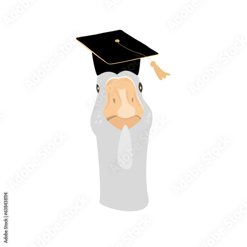 Cute graduate goose character. Geese head in graduation hat. Vector isolated illustration