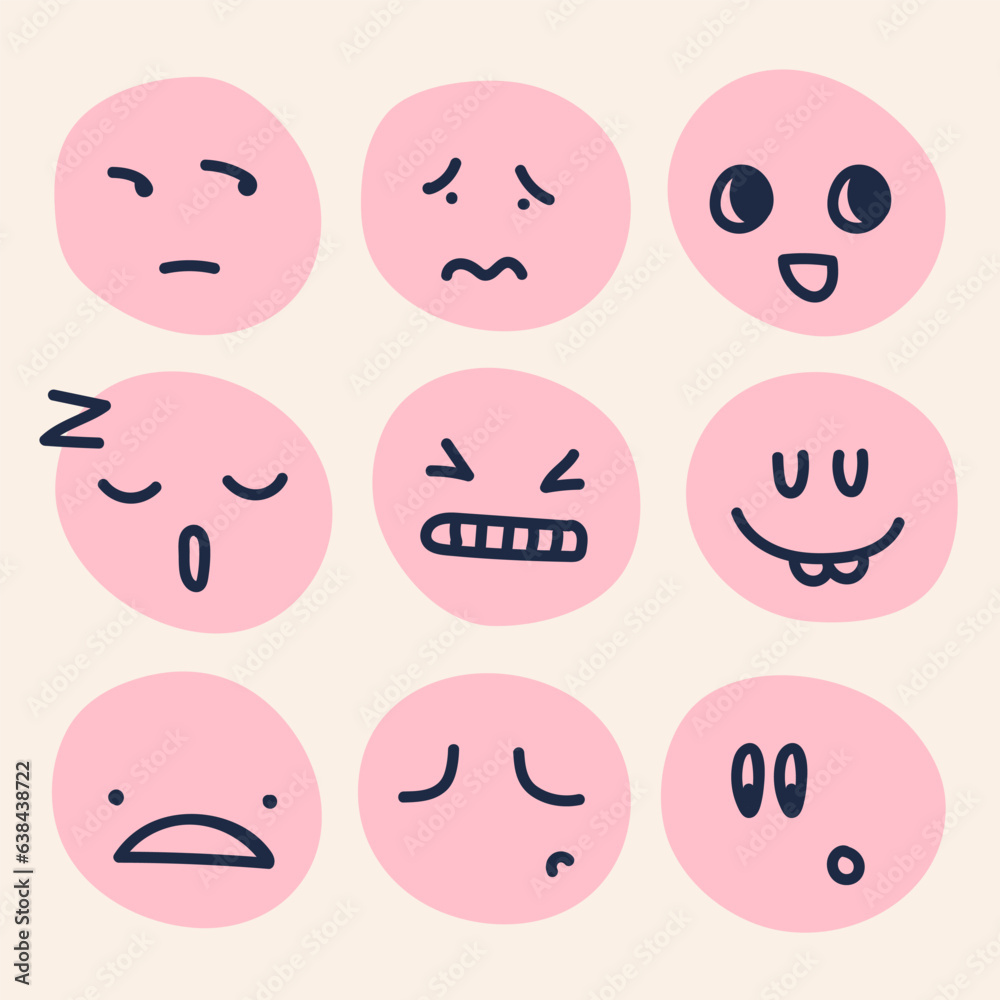 Set of hand drawn faces with different emotions. Vector illustration Set of hand drawn faces with different emotions. Vector illustration
