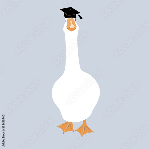 Cute and proud graduate goose character. Geese head in graduation hat. Vector isolated illustration