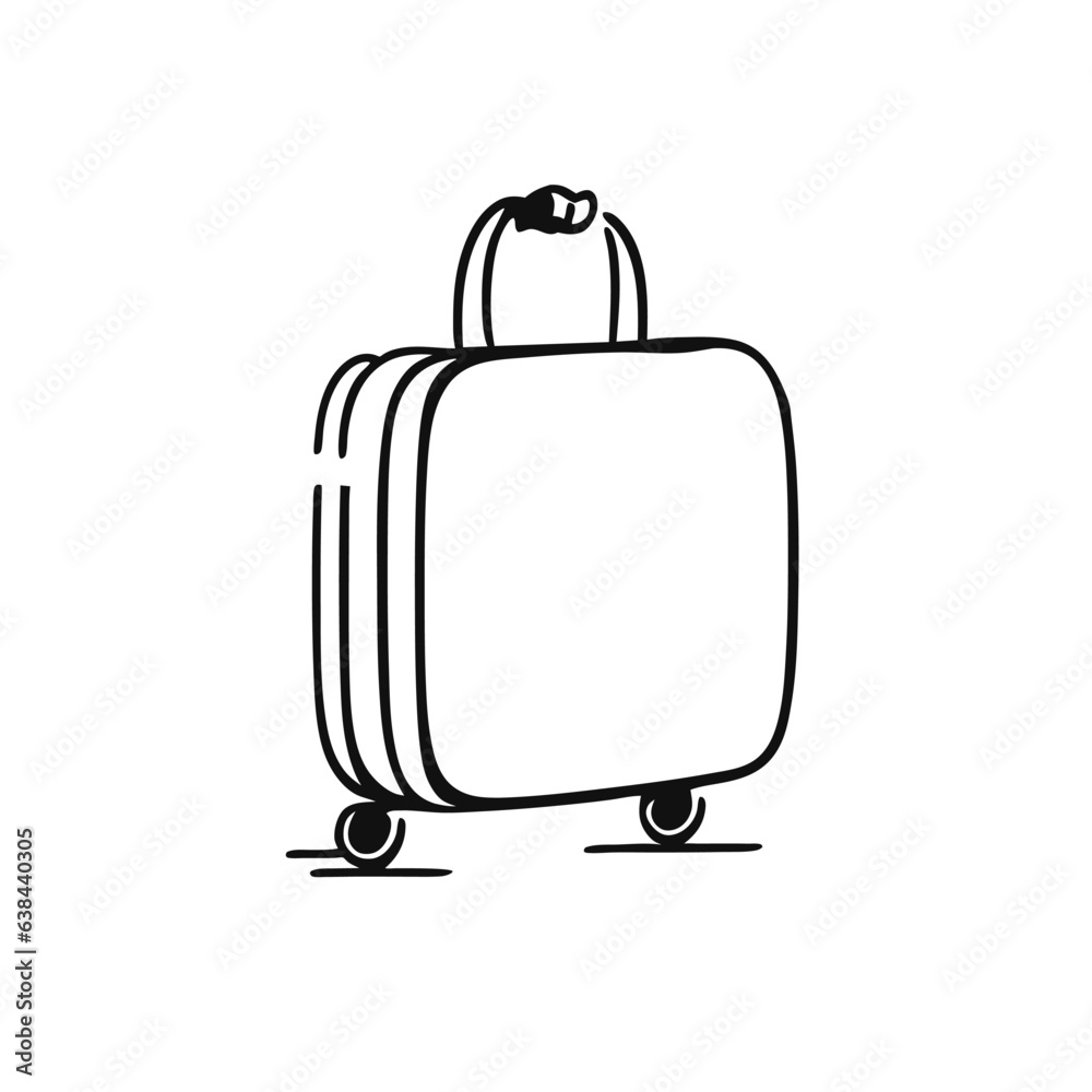 Large luggage suitcase on wheels linear icon. Suitcase on wheels linear art on a white background. Airplane suitcase. Large luggage suitcase on wheels linear icon. Suitcase on wheels linear art on a white background. Airplane suitcase.