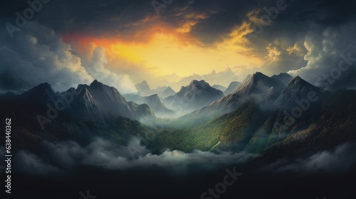 A breathtaking landscape painting capturing the majesty of a mountain range and the beauty of the clouds © NK