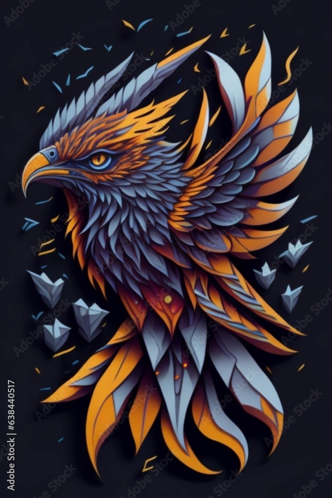A detailed illustration of a Phoenix for a t-shirt design, wallpaper, and fashion A detailed illustration of a Phoenix for a t-shirt design, wallpaper, and fashion