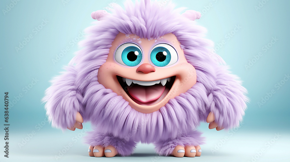 Bigfoot, hairy cartoon character Yeti, Funny monster toy isolated on white background, 3d render 