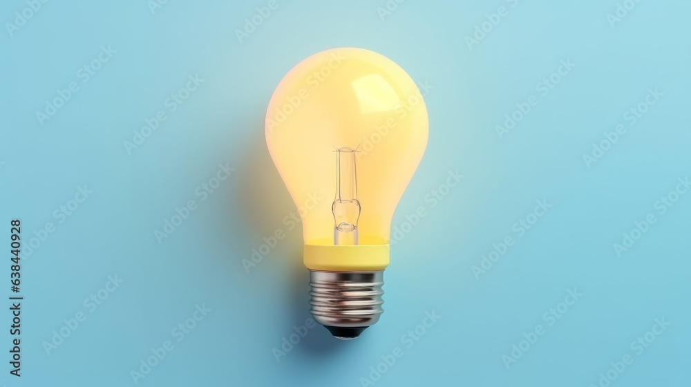 A yellow light bulb on a blue background A yellow light bulb on a blue background