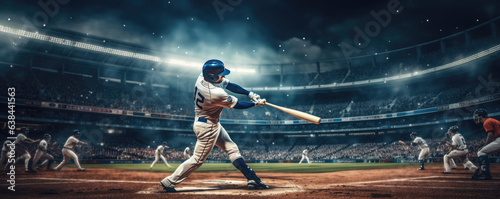 Wallpaper Mural baseball player in action, at night stadium with spotlights. abse ball motion banner. Torontodigital.ca